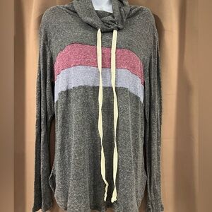 Slouchy Turtle Neck Light Sweater with Drawstring